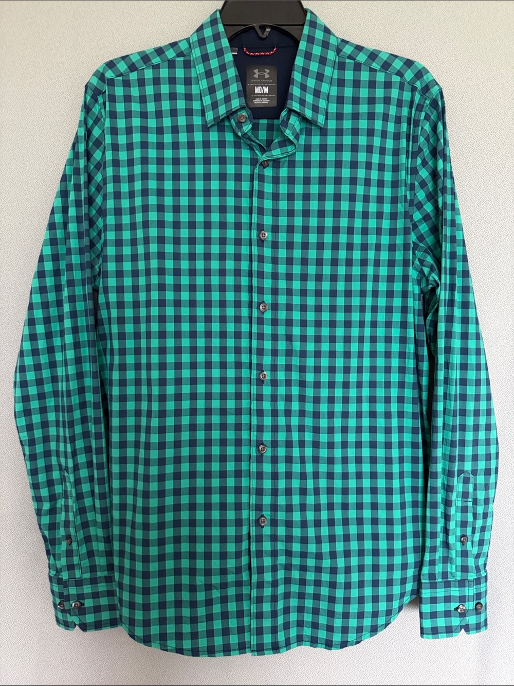 Under Armour Men’s Medium Navy & Teal Buffalo Plaid Button Down Shirt